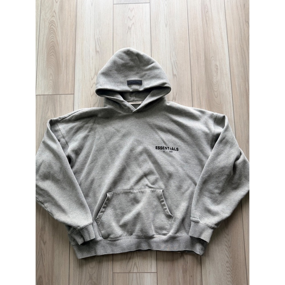 Fear of God Essentials Hoodie Mens XL Grey Logo Graphic Pullover Sweatshirt